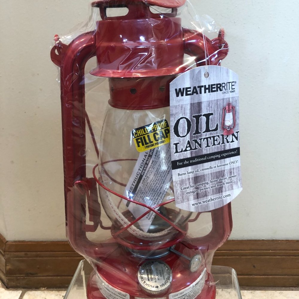 Kerosene OIL LANTERN red glass globe indoors outdoors hurricane WEATHERRITE NWT